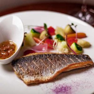 Branzino, European Sea Bass - lubina, grilled with vegetables